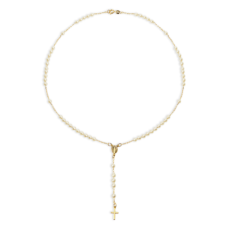 THE PEARL MARY ROSARY CROSS NECKLACE