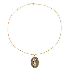 THE OVAL PAVE GUADALUPE EMBOSSED PENDANT NECKLACE