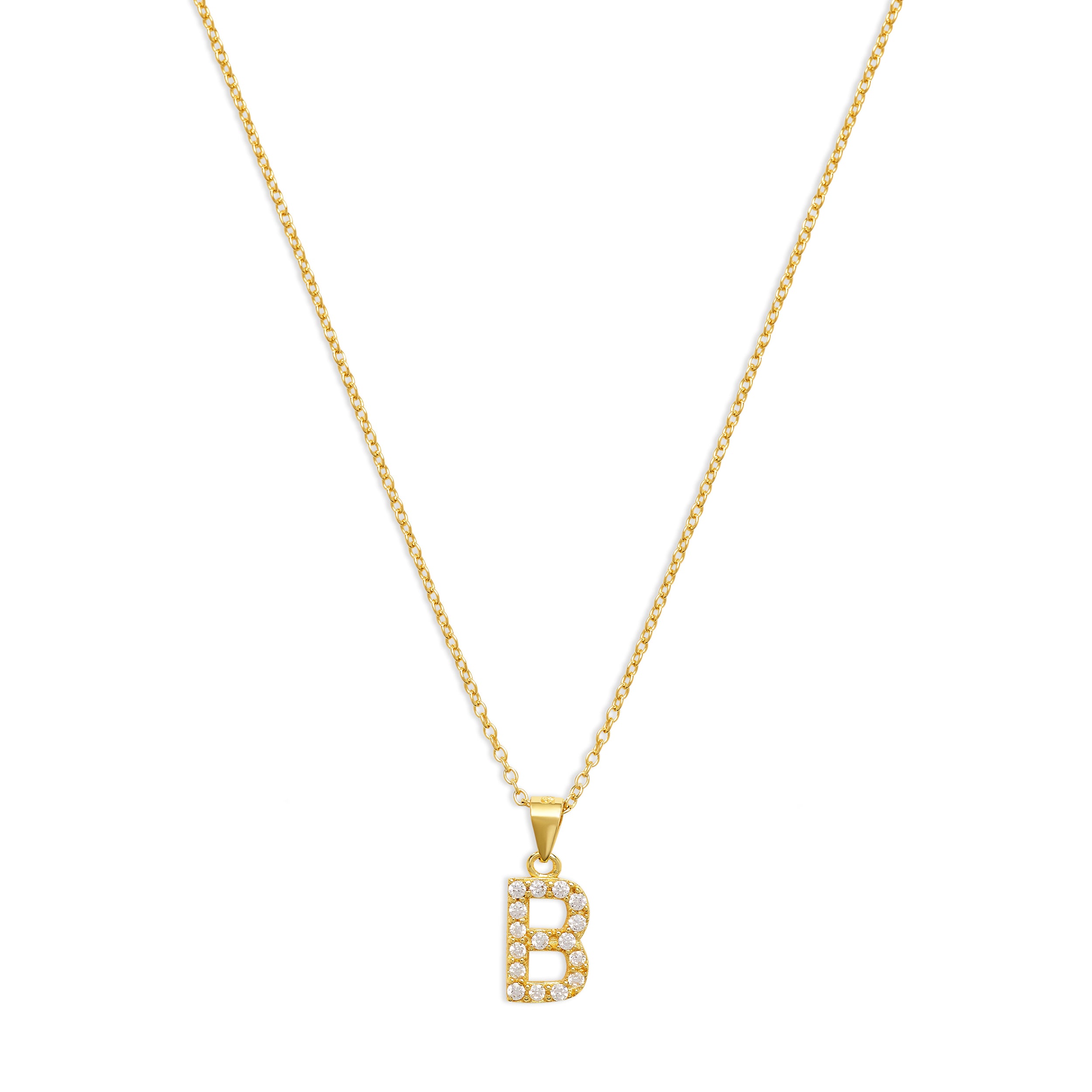 Gold Lock Necklace with Initial Letter Zircon
