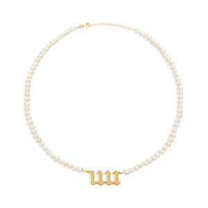 pearl angel number gold necklace