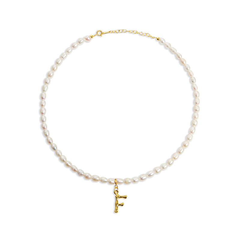 inital letter f pearl necklace