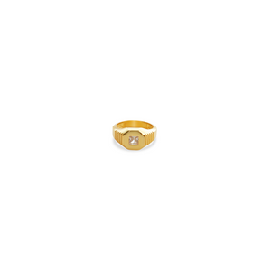 gold bezel signet ring with zirconia