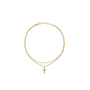 THE DOUBLE CHAIN PAVE' CROSS ANKLET
