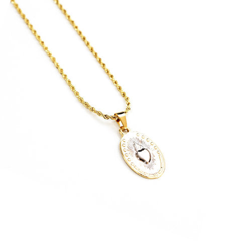 burning heart oval pendant chain necklace