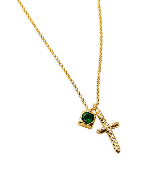 cross necklace with green zirconia stone