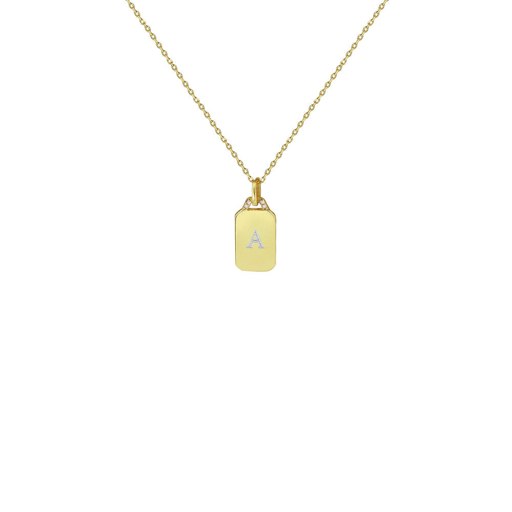 Yellow Gold Birthstone Accented Block Letter 15mm Dog-Tag Pendant  (Style#10837-10862)
