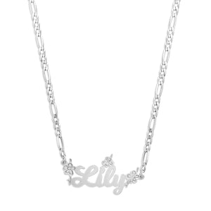 silver flower nameplate necklace