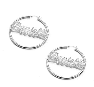 silver iced out name hoop earrings