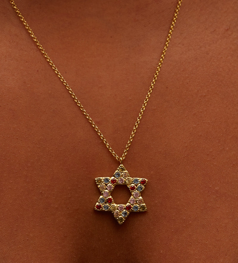 colorful stones gold star of david pendant chain necklace