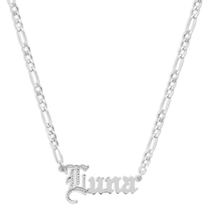 silver old english name necklace