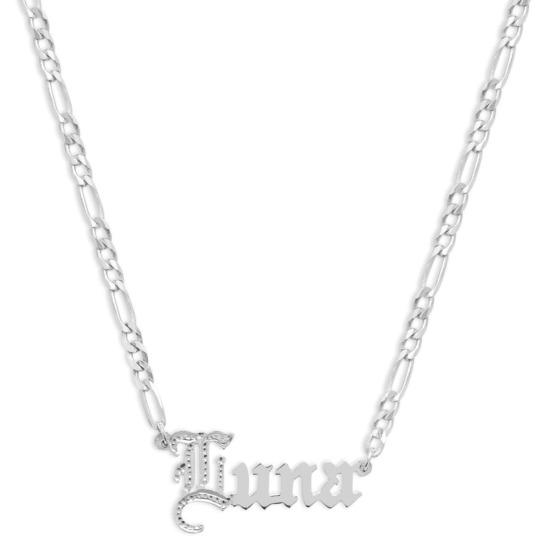 silver old english name necklace