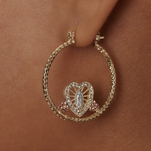 THE HAMMERED HOOP GUADALUPE HEART EARRINGS
