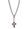 silver cross lariat necklace with colored stones