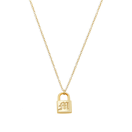 The Old English Engraved Lock Necklace - Color : Sterling Silver - Letter : K - The M Jewelers