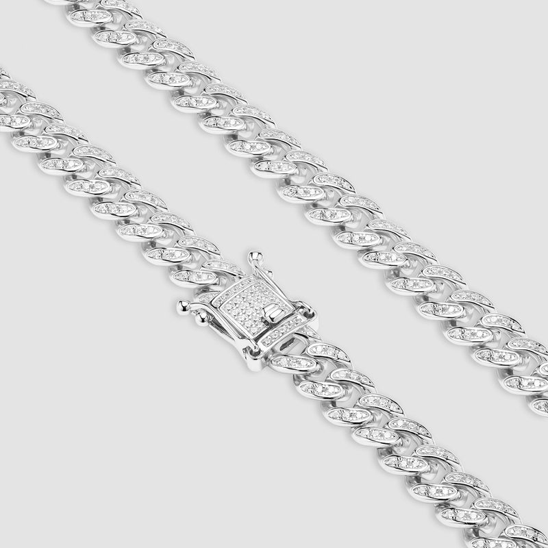 Sterling Silver Iced Out Cuban Link Chain - 8mm