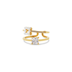 THE PEARL PRINCESS CUT DOUBLE BAND RING