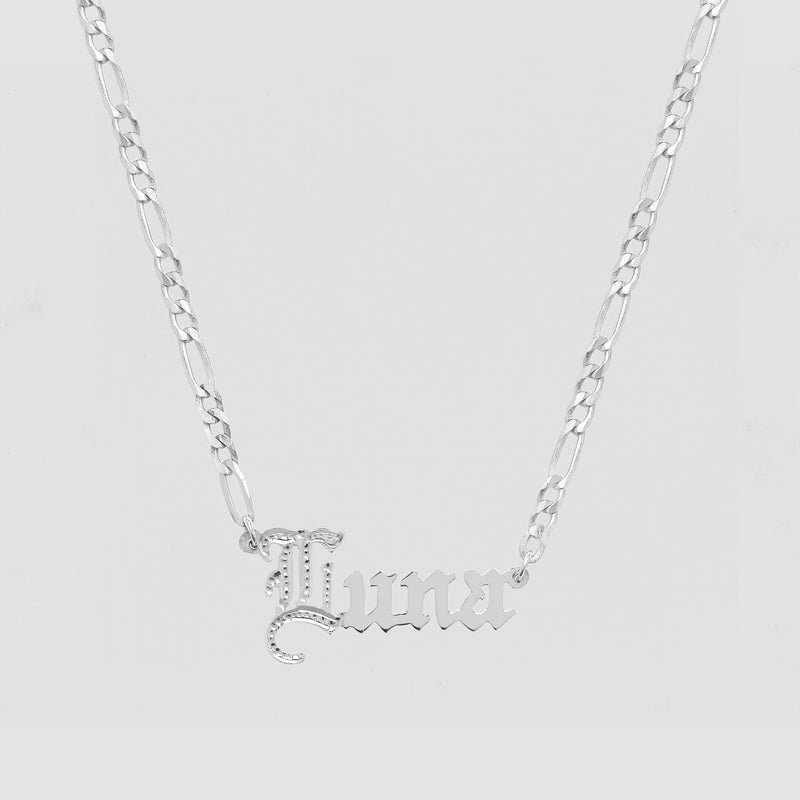 The Old English Cut Figaro Nameplate Necklace