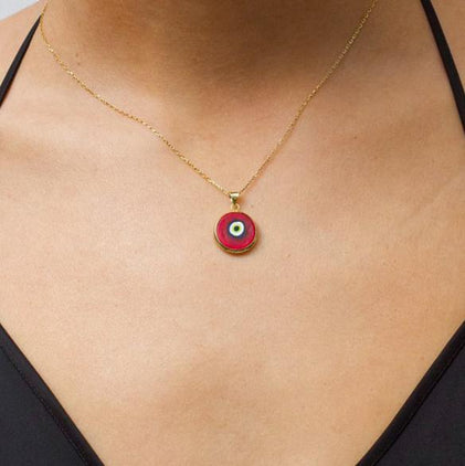 THE RED ACRYLIC EVIL EYE PENDANT NECKLACE