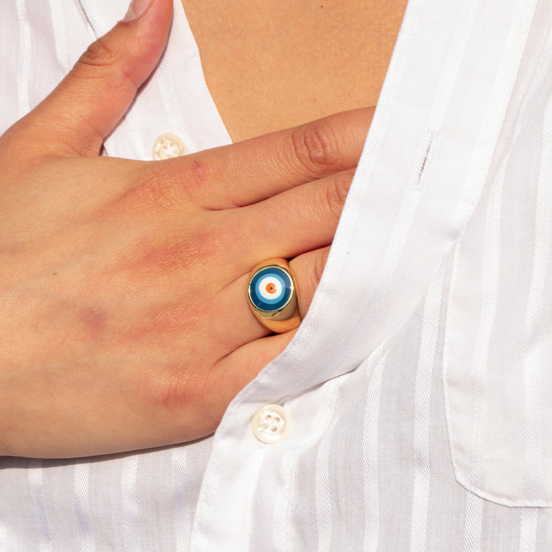 blue evil eye signet ring