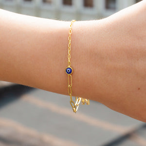 split chain bracelet with blue evil eye