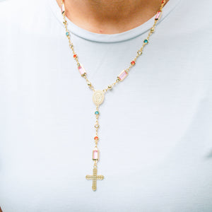 THE MULTICOLOR ROSARY DROP NECKLACE