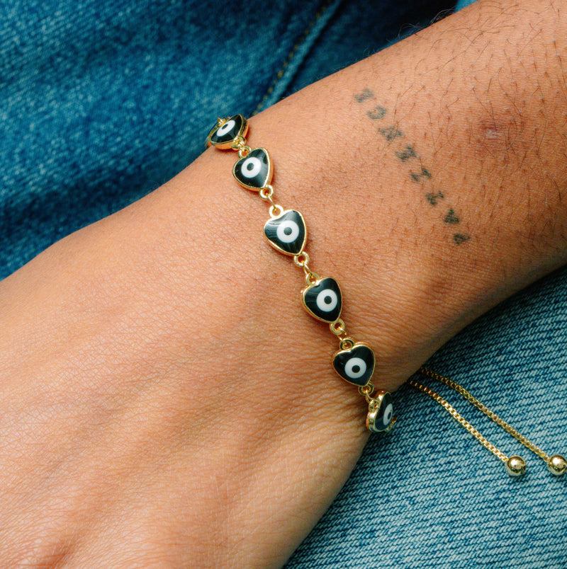 THE BLACK ADJUSTABLE EVIL EYE BRACELET