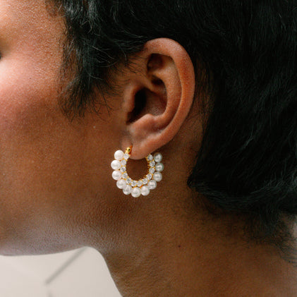 THE DANI PAVE' PEARL HOOP EARRINGS