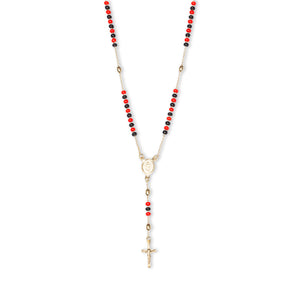 THE RED AND BLACK ROSARY DROP NECKLACE