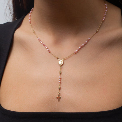 THE PINK ROSARY NECKLACE