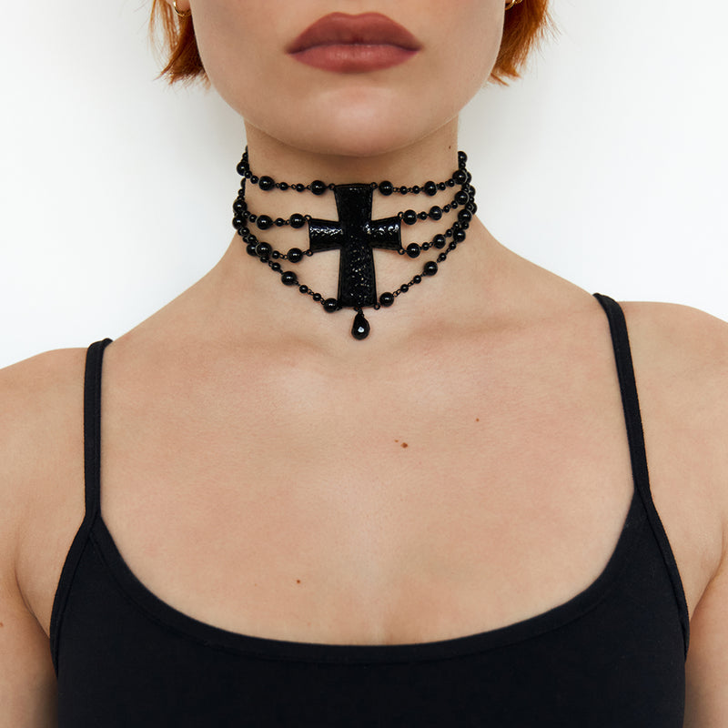 Black Cross Tattoo Choker Necklace