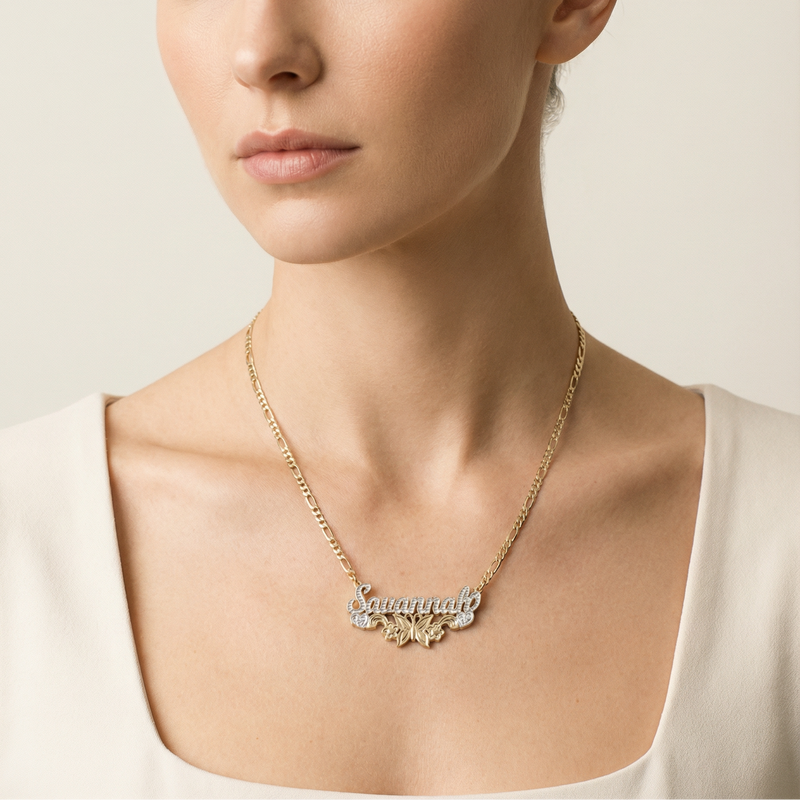 The Butterfly Flower Nameplate Necklace
