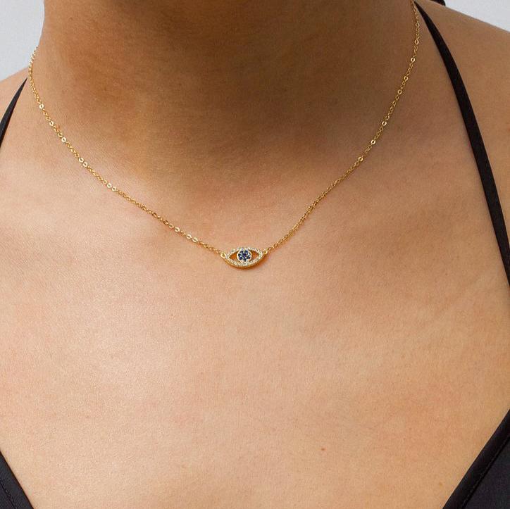 THE SINGLE CUTOUT PAVE' EVIL EYE PENDANT NECKLACE