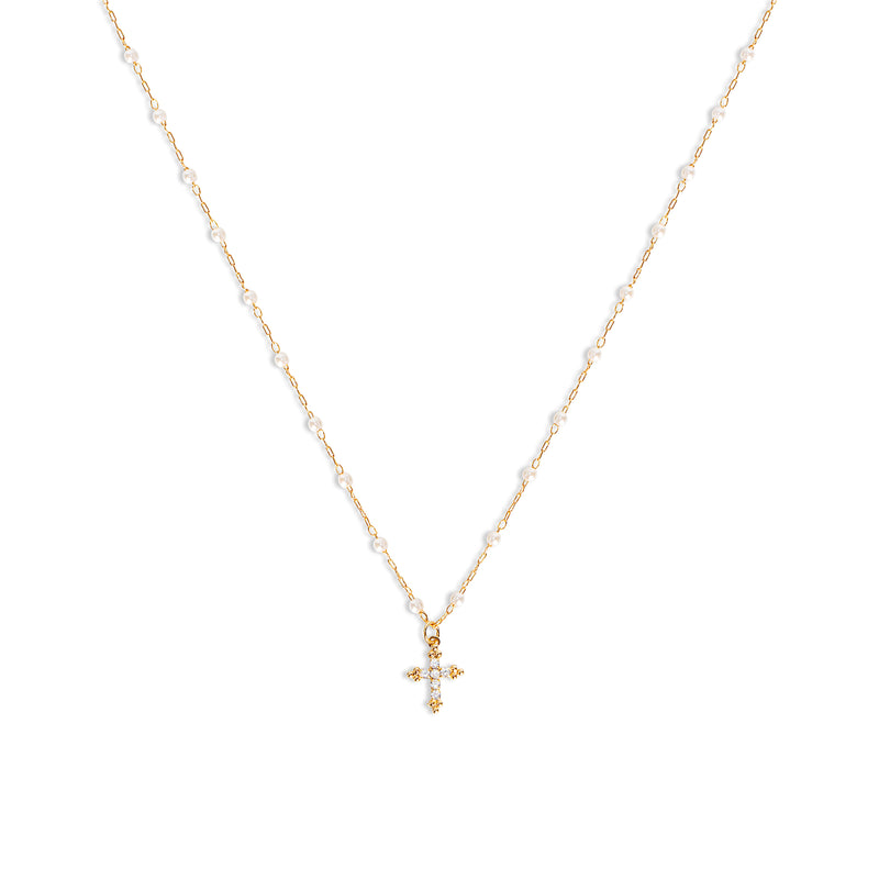 The Pearl Pave Cross Necklace