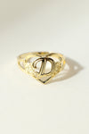THE GOLD CUTOUT FLOWER HEART LETTER RING