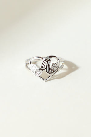 THE SILVER CUTOUT FLOWER HEART LETTER RING