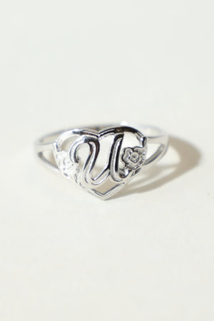 THE SILVER CUTOUT FLOWER HEART LETTER RING
