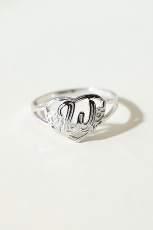 THE SILVER CUTOUT FLOWER HEART LETTER RING