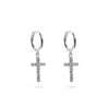THE ICED OUT HUGGIE CROSS EARRINGS
