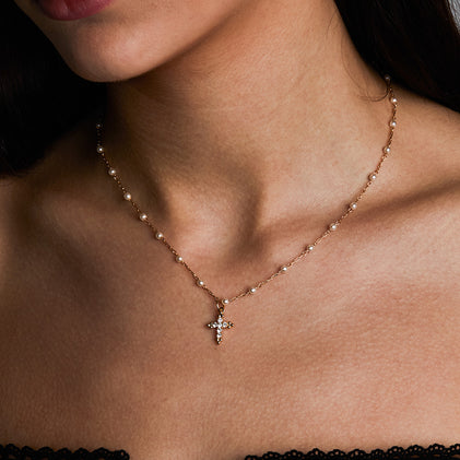The Pearl Pave Cross Necklace