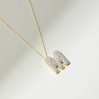 The Pavé Bubble Letter Pendant Necklace