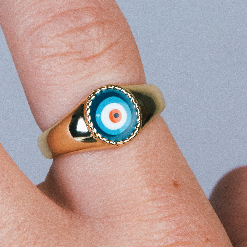 blue evil eye signet ring