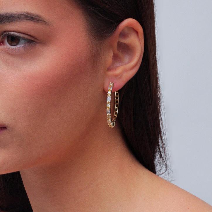 THE PAVE EMERALD CUT HEIRLOOM HOOPS