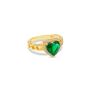 green colored stone heart ring