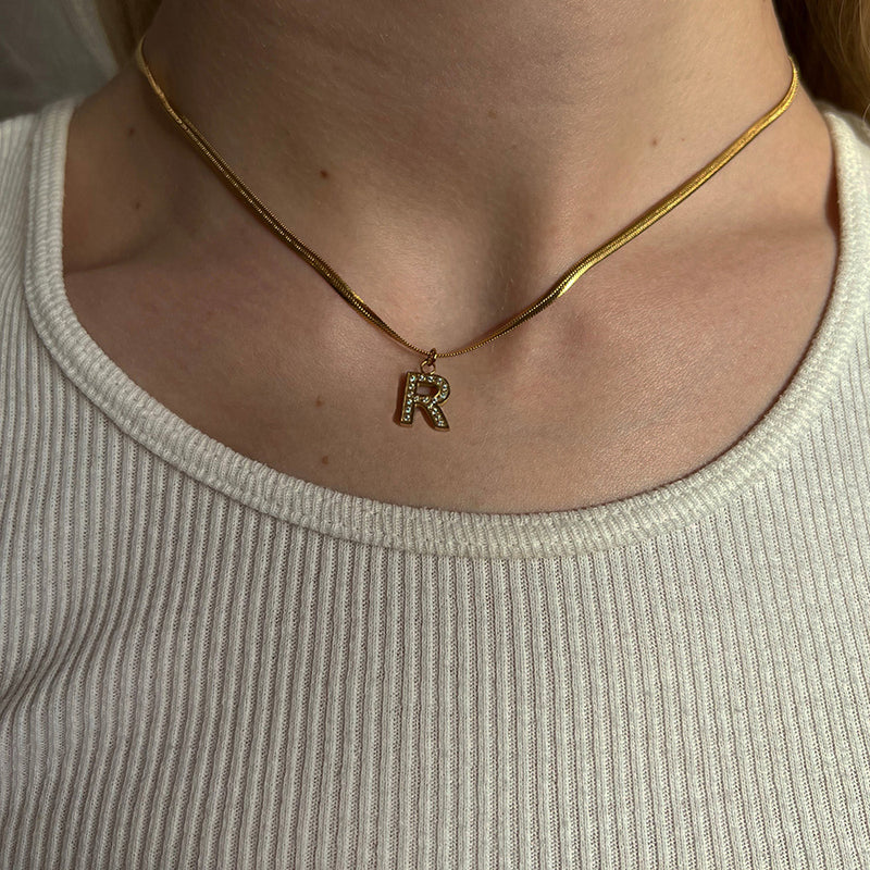 The Large Herringbone Pave Initial Necklace