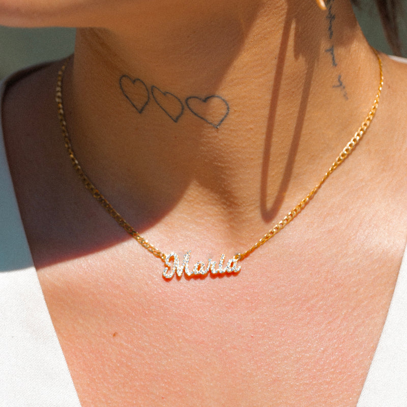 THE PAVÉ CURB NAMEPLATE NECKLACE