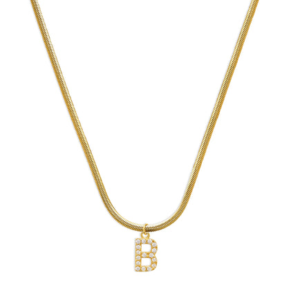 The Large Herringbone Pave Initial Necklace