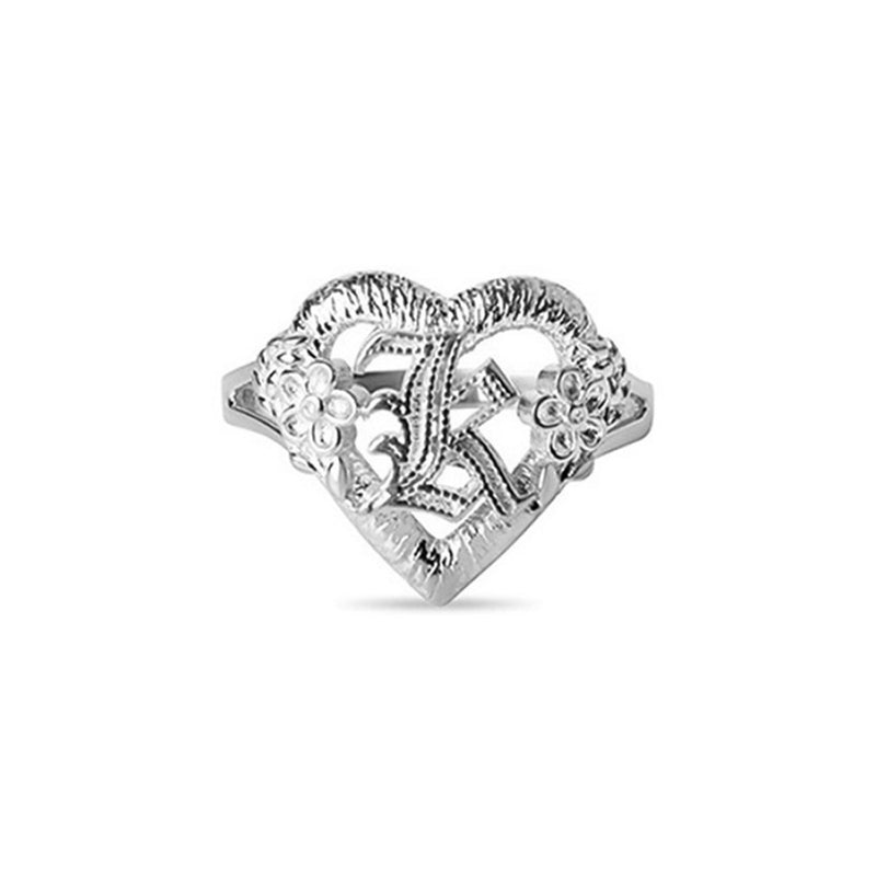 THE CUTOUT OLD ENGLISH FLOWER HEART LETTER RING