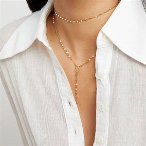 THE GOLDEN PEARL ROSARY NECKLACE