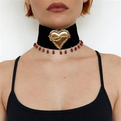 BLEEDING SACRED HEART VELVET CHOKER (MIRROR PALAIS X THE M JEWELERS)