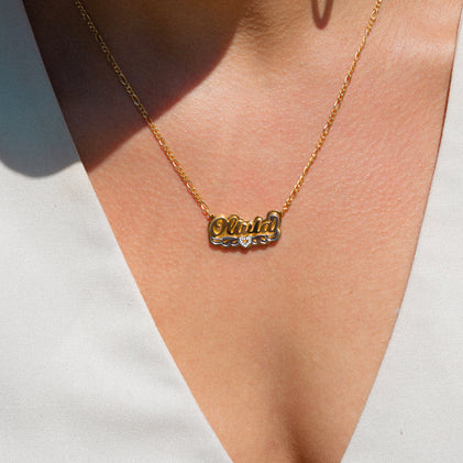 THE CLASSIC DOUBLE PLATED OPEN HEART NAMEPLATE NECKLACE